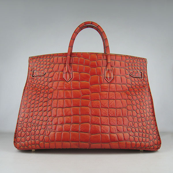 Replica Hermes Birkin 40CM Crocodile Veins Leather Bag Dark Orange 6089 Online - Click Image to Close